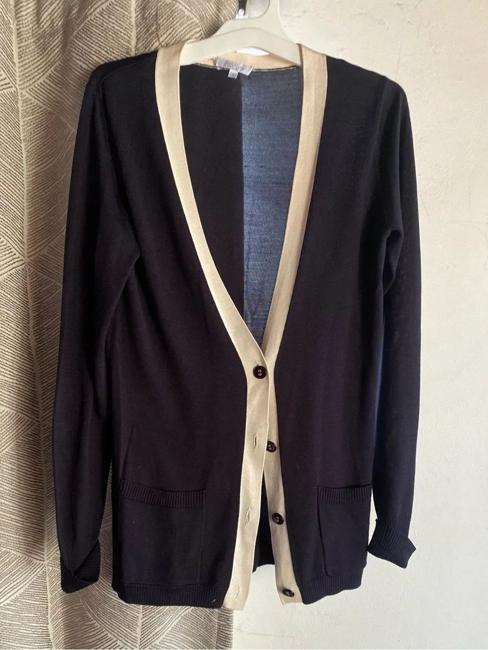 MaxMara Cardigan Women’s Silk Navy V-Neck Button Front Knit Minimalist Sz S